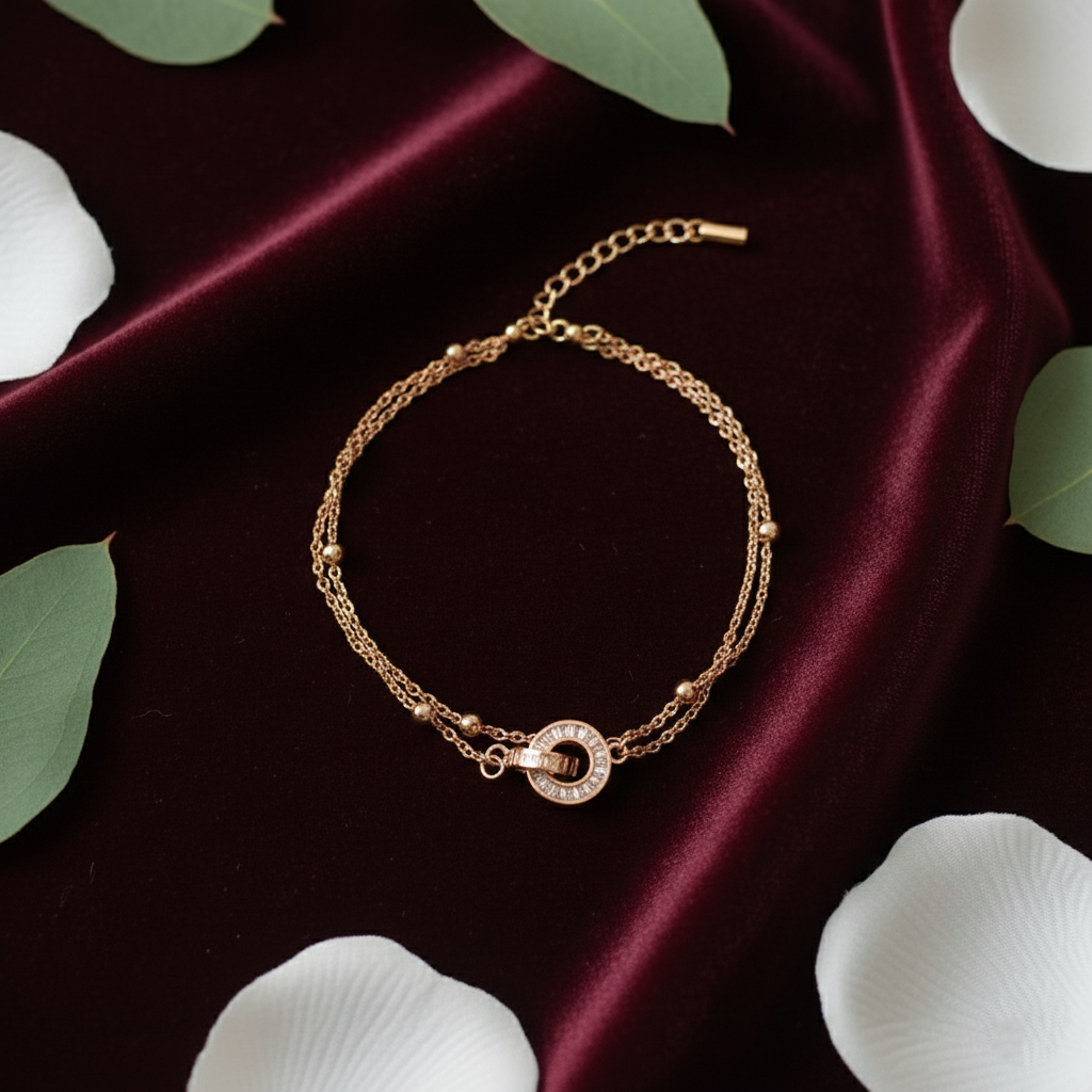 Interlocking Circles Double Layer Bracelet - Rose Gold